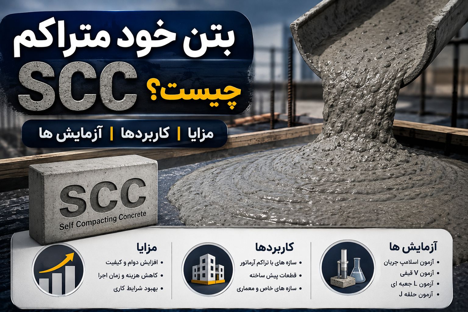 بتن خود متراکم SCC چیست؟ | مزایا، کاربردها و آزمایش ها
